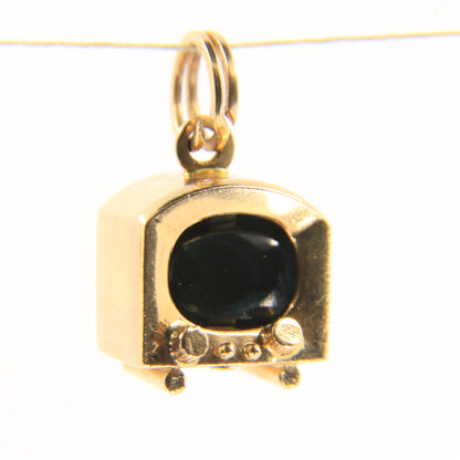 Vintage 18ct Yellow Gold Retro TV Charm Green Gem UnoAErre Pendant Collectible