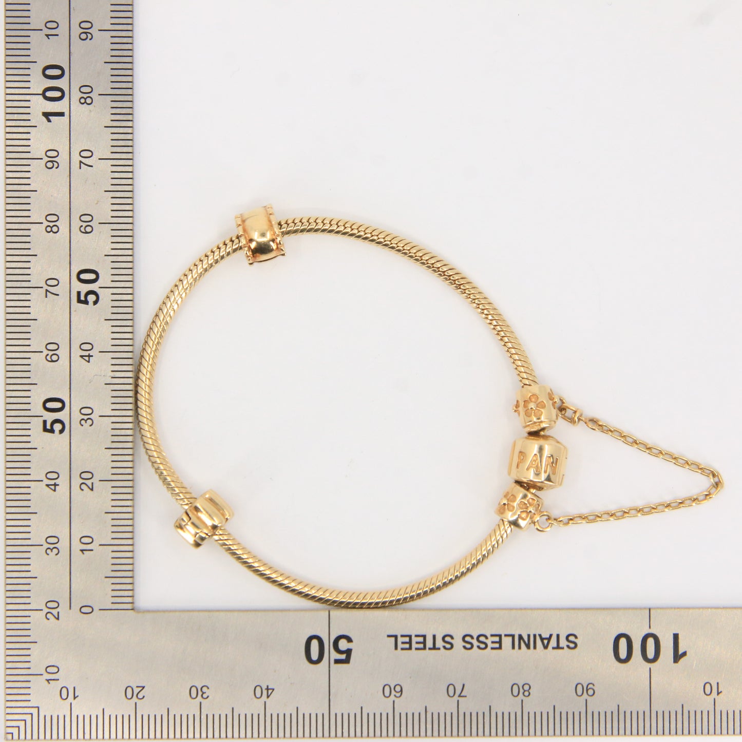 Pandora 14ct Solid Gold Snake Chain Bracelet 19cm Yellow Gold Moments Collection