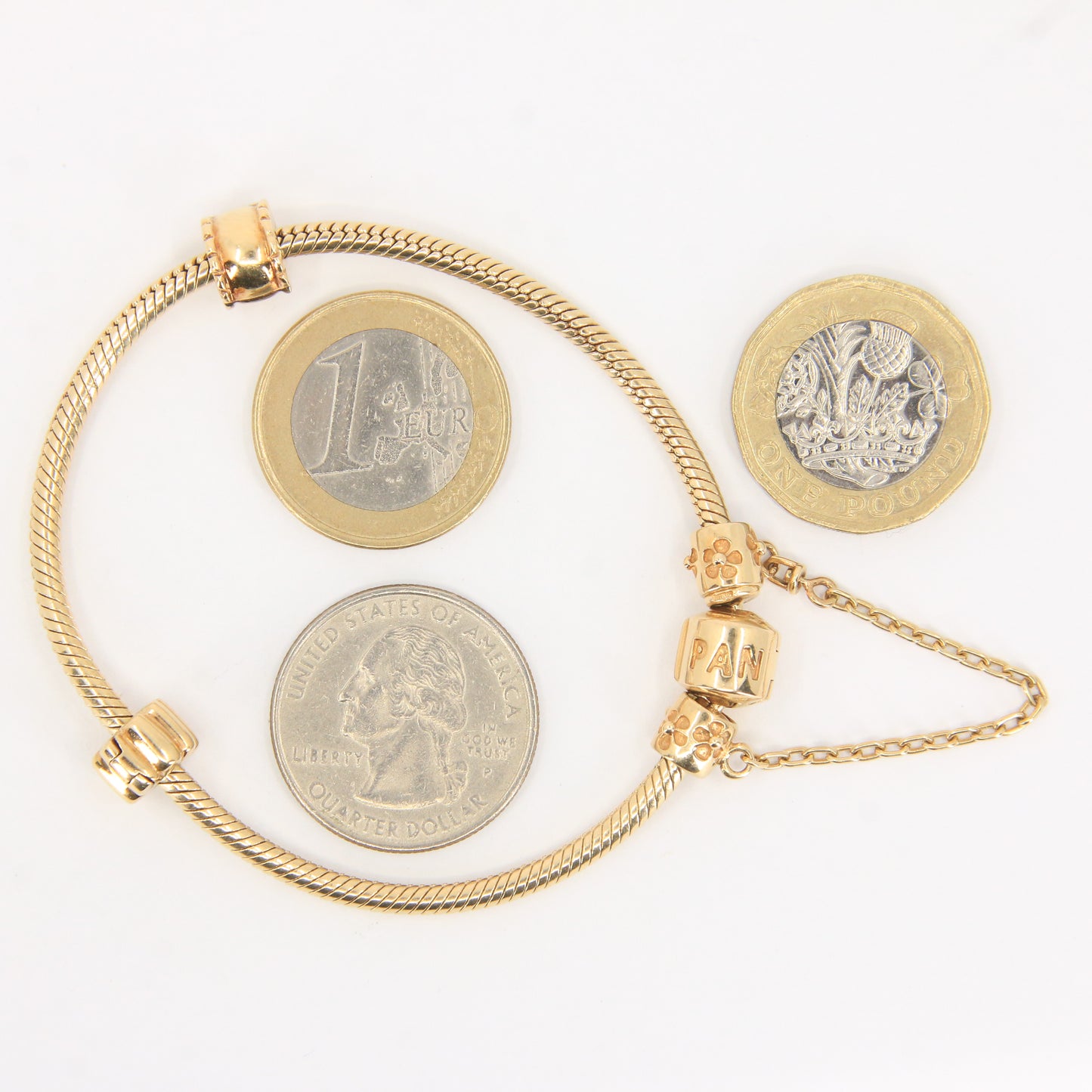 Pandora 14ct Solid Gold Snake Chain Bracelet 19cm Yellow Gold Moments Collection