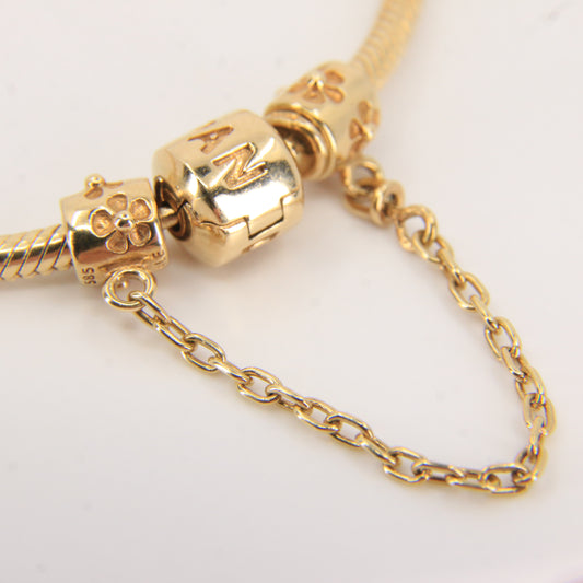 Pandora 14ct Solid Gold Snake Chain Bracelet 19cm Yellow Gold Moments Collection