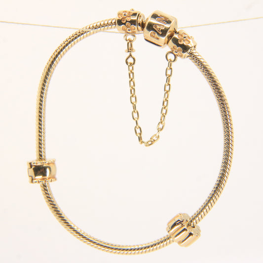 Pandora 14ct Solid Gold Snake Chain Bracelet 19cm Yellow Gold Moments Collection