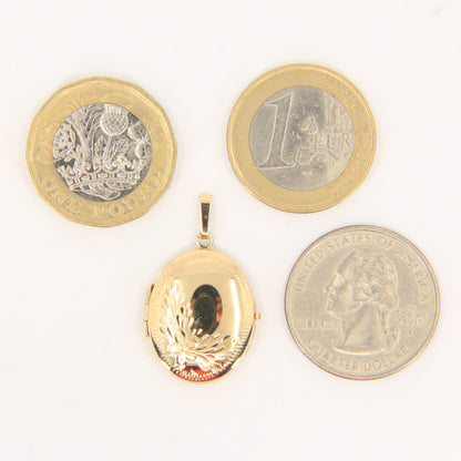 Vintage 9ct Gold Floral Oval Locket Pendant Necklace 18" Singapore Chain Boxed