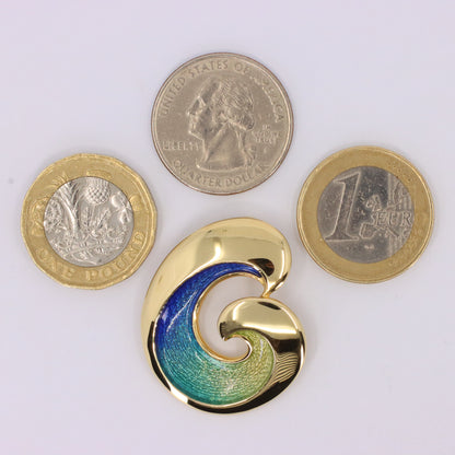 Sheila Fleet 18ct Hallmarked Gold Wave Enamel Pendant Orkney Designer Boxed Gift