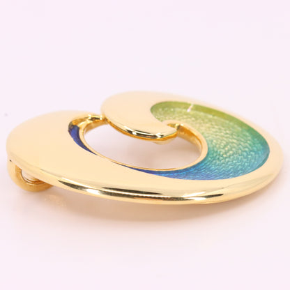 Sheila Fleet 18ct Hallmarked Gold Wave Enamel Pendant Orkney Designer Boxed Gift