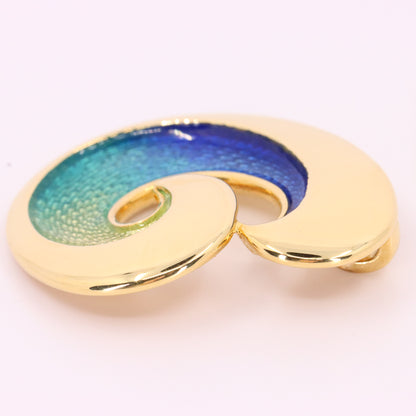 Sheila Fleet 18ct Hallmarked Gold Wave Enamel Pendant Orkney Designer Boxed Gift