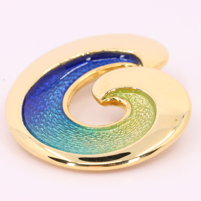 Sheila Fleet 18ct Hallmarked Gold Wave Enamel Pendant Orkney Designer Boxed Gift