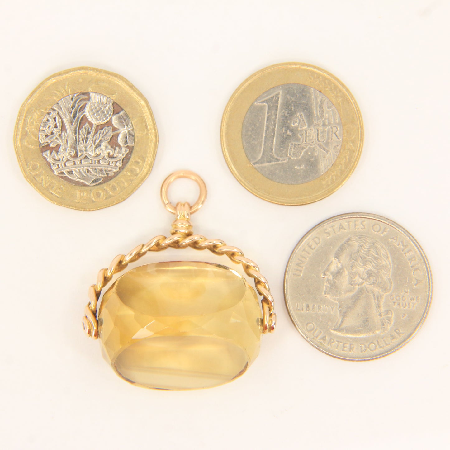 Antique 9ct Gold Hallmarked Citrine Spinner Pendant Charm Yellow Gold