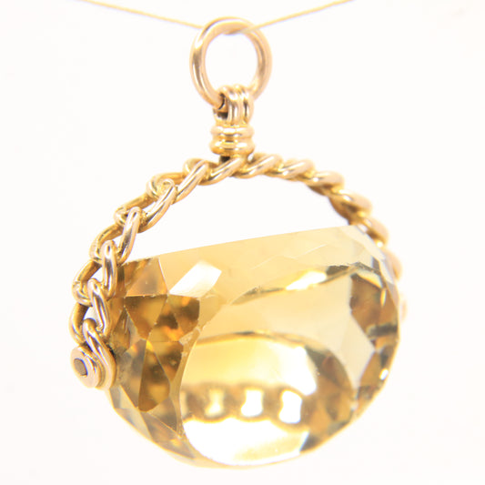 Antique 9ct Gold Hallmarked Citrine Spinner Pendant Charm Yellow Gold