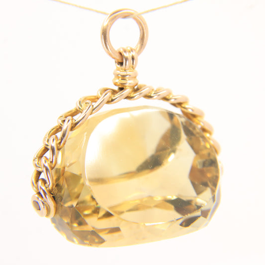 Antique 9ct Gold Hallmarked Citrine Spinner Pendant Charm Yellow Gold