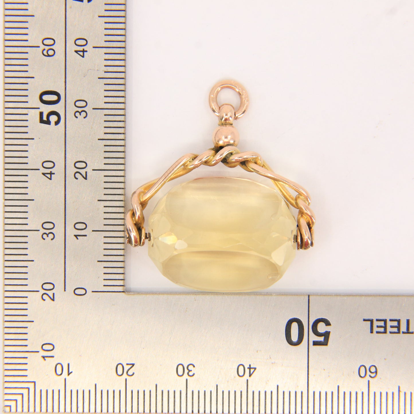 Vintage 9ct Gold Hallmarked Citrine Spinner Pendant Charm Solid Yellow Gold