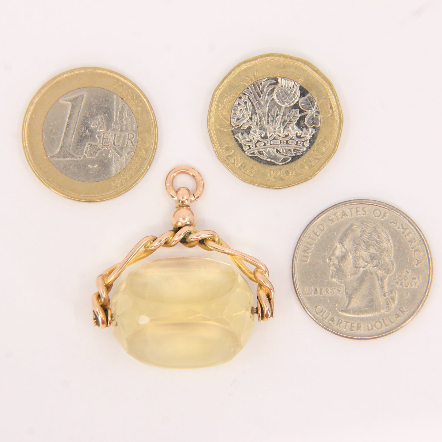 Vintage 9ct Gold Hallmarked Citrine Spinner Pendant Charm Solid Yellow Gold