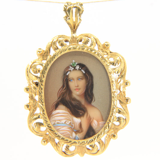 Vintage 18ct Hallmarked Gold Victorian Style Princess Portrait Pendant Brooch