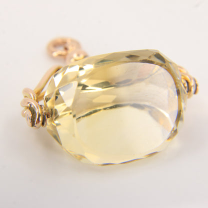 Vintage 9ct Gold Hallmarked Citrine Spinner Pendant Charm Solid Yellow Gold