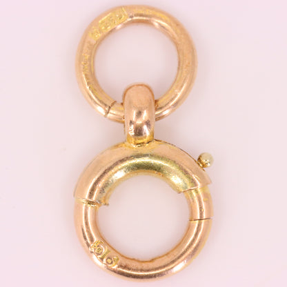 Antique 9ct Hallmarked Rose Gold Spring Ring Clasp Fastener Charm Holder Clip