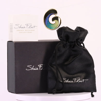 Sheila Fleet 18ct Hallmarked Gold Wave Enamel Pendant Orkney Designer Boxed Gift
