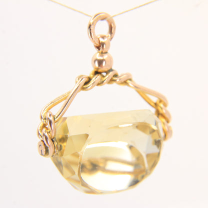 Vintage 9ct Gold Hallmarked Citrine Spinner Pendant Charm Solid Yellow Gold