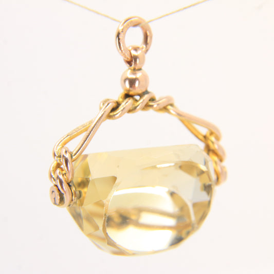 Vintage 9ct Gold Hallmarked Citrine Spinner Pendant Charm Solid Yellow Gold