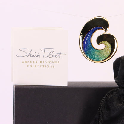 Sheila Fleet 18ct Hallmarked Gold Wave Enamel Pendant Orkney Designer Boxed Gift