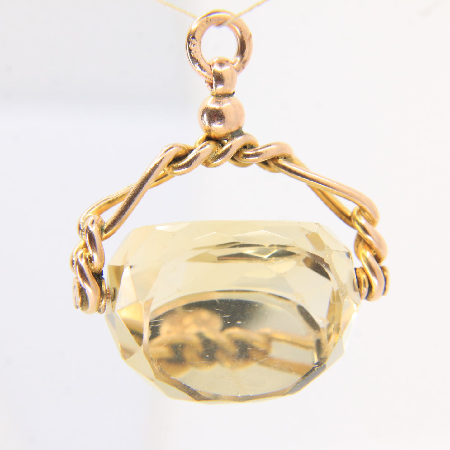 Vintage 9ct Gold Hallmarked Citrine Spinner Pendant Charm Solid Yellow Gold