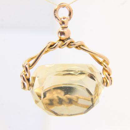 Vintage 9ct Gold Hallmarked Citrine Spinner Pendant Charm Solid Yellow Gold