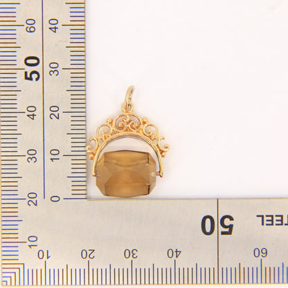 Vintage 9ct Gold Hallmarked Citrine Spinner Pendant Charm Yellow Gold