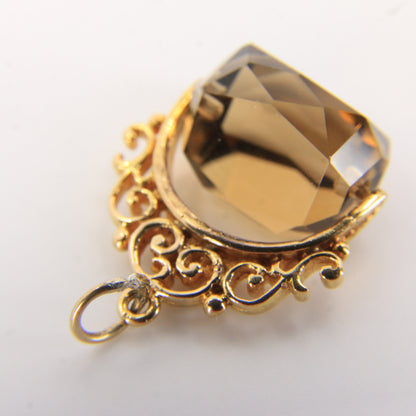 Vintage 9ct Gold Hallmarked Citrine Spinner Pendant Charm Yellow Gold