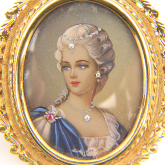Vintage 18ct Hallmarked Gold Victorian Style Princess Portrait Pendant Brooch