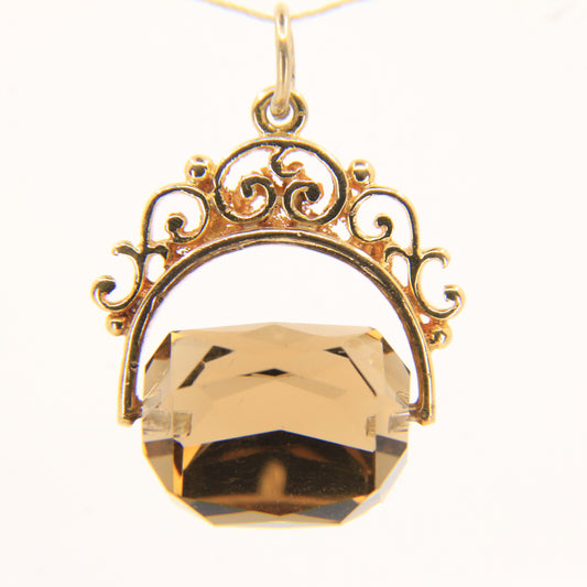 Vintage 9ct Gold Hallmarked Citrine Spinner Pendant Charm Yellow Gold