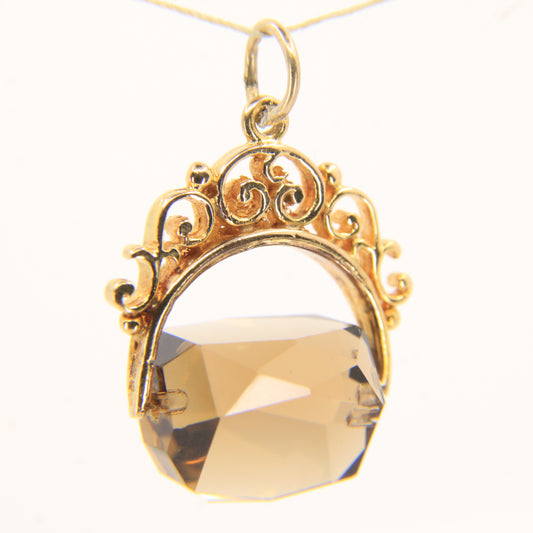 Vintage 9ct Gold Hallmarked Citrine Spinner Pendant Charm Yellow Gold