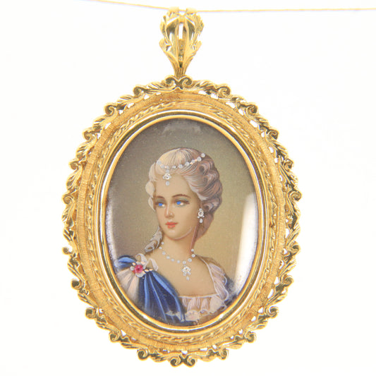 Vintage 18ct Hallmarked Gold Victorian Style Princess Portrait Pendant Brooch
