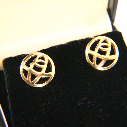 Vintage 9ct Charles Rennie Mackintosh Gold Earrings Hallmarked Yellow Gold Boxed