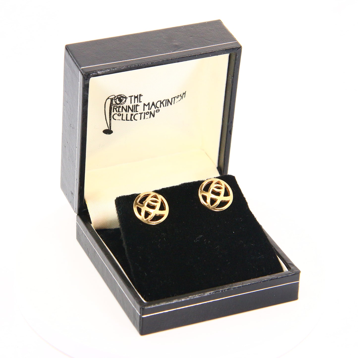 Vintage 9ct Charles Rennie Mackintosh Gold Earrings Hallmarked Yellow Gold Boxed