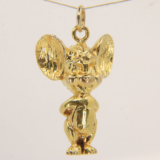 Vintage 9ct Yellow Gold Jerry Pendant Charm Hallmarked Cartoon Character Tom & Jerry