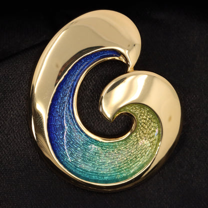 Sheila Fleet 18ct Hallmarked Gold Wave Enamel Pendant Orkney Designer Boxed Gift