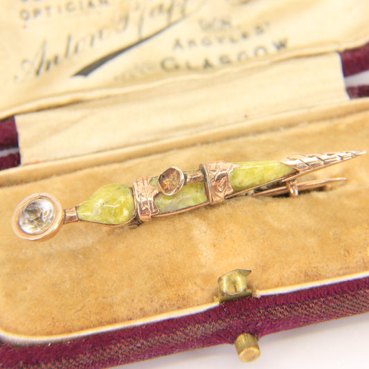 Antique 9ct Gold Scotland Skean Dhu Brooch Scottish Agate Citrine Boxed Gift