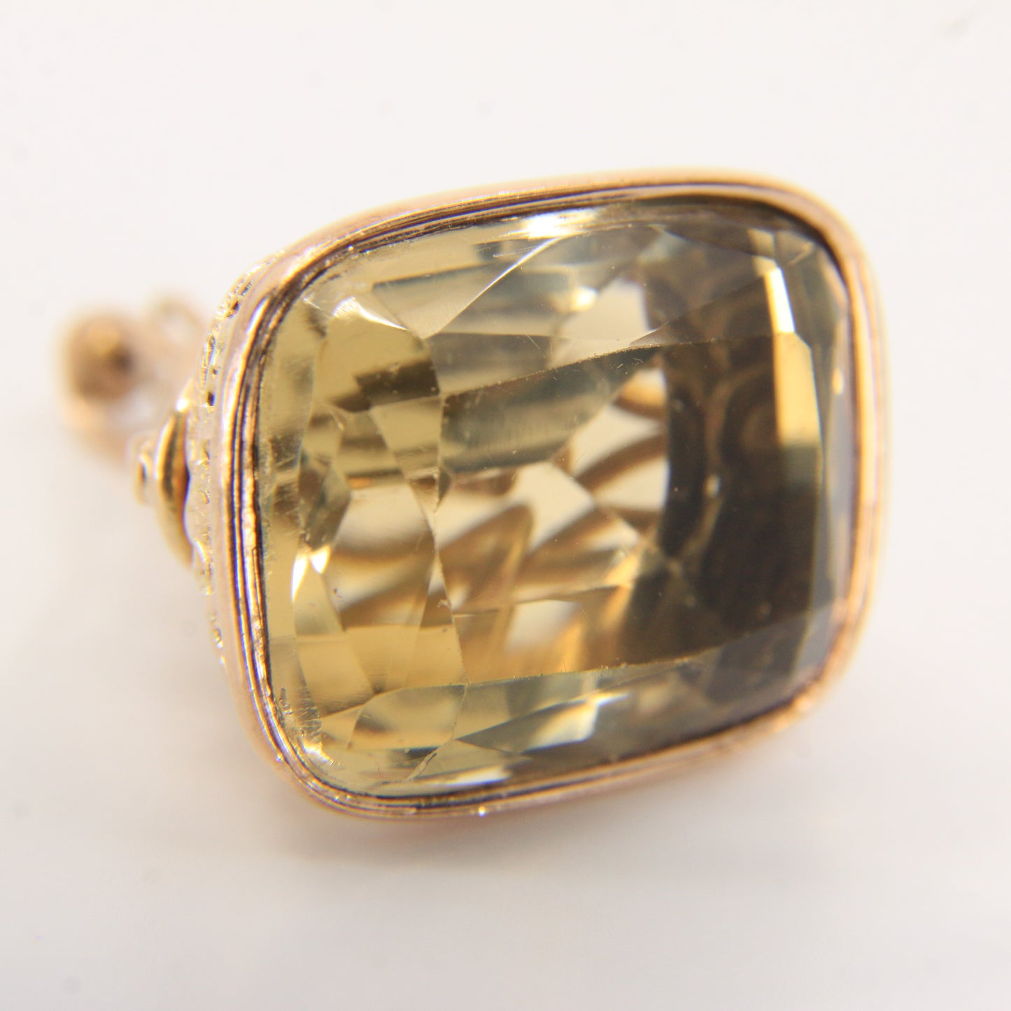 Antique 9ct Yellow Gold Citrine Fob Pendant Charm Ornate Drop Victorian Style