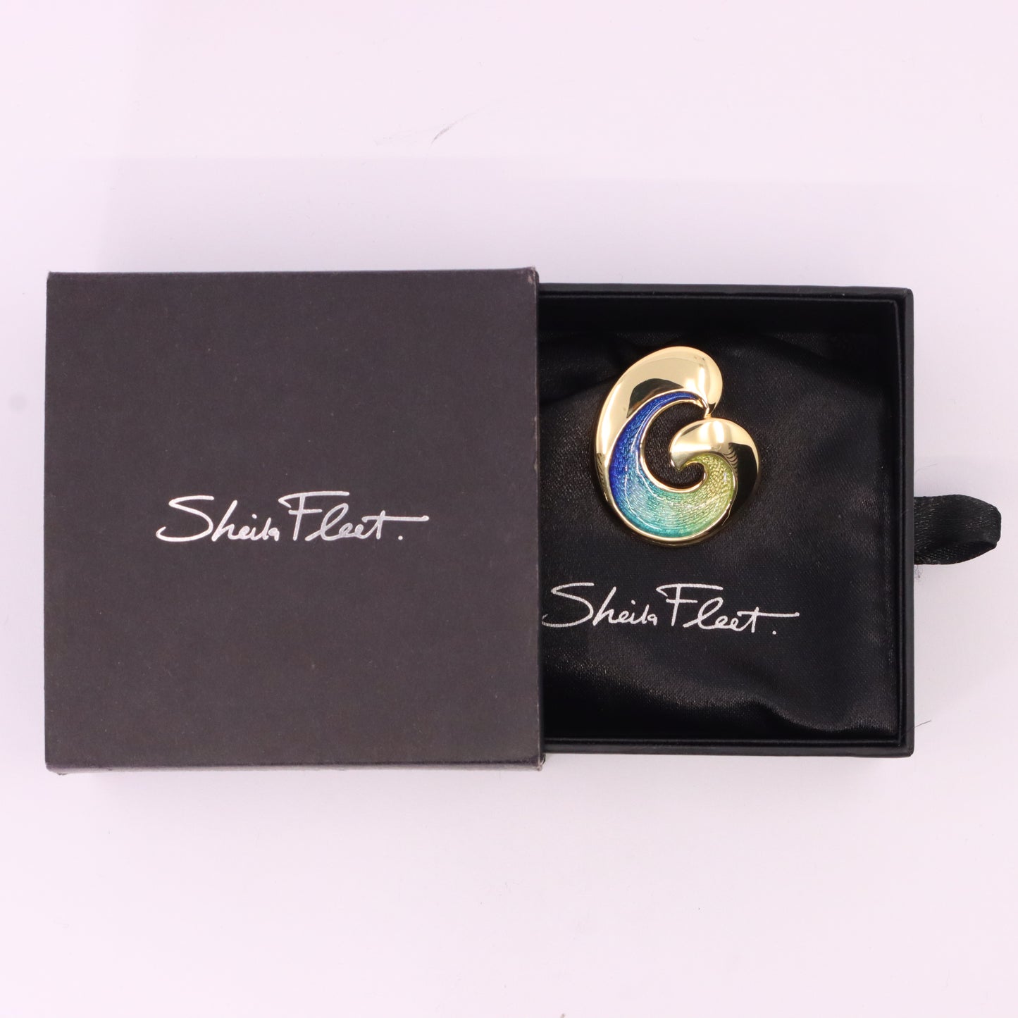 Sheila Fleet 18ct Hallmarked Gold Wave Enamel Pendant Orkney Designer Boxed Gift