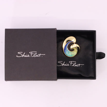 Sheila Fleet 18ct Hallmarked Gold Wave Enamel Pendant Orkney Designer Boxed Gift