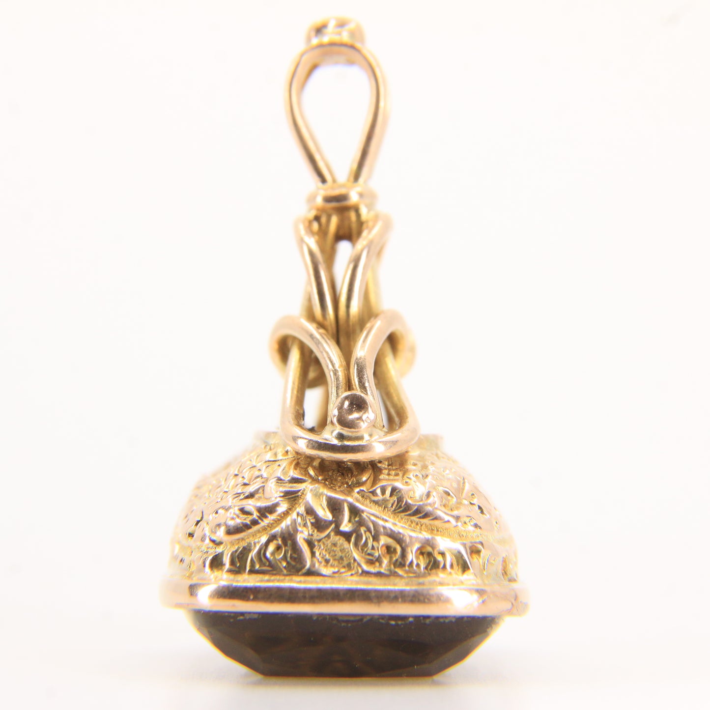 Antique 9ct Yellow Gold Citrine Fob Pendant Charm Ornate Drop Victorian Style