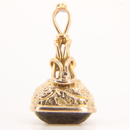 Antique 9ct Yellow Gold Citrine Fob Pendant Charm Ornate Drop Victorian Style