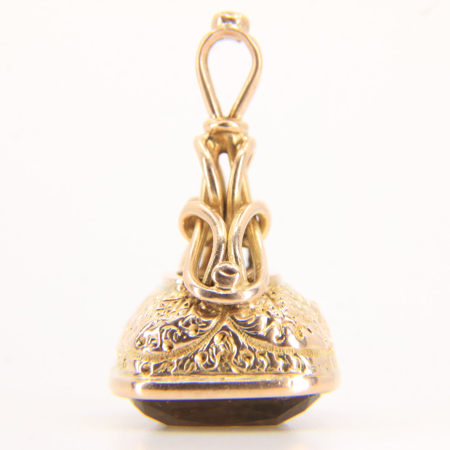 Antique 9ct Yellow Gold Citrine Fob Pendant Charm Ornate Drop Victorian Style
