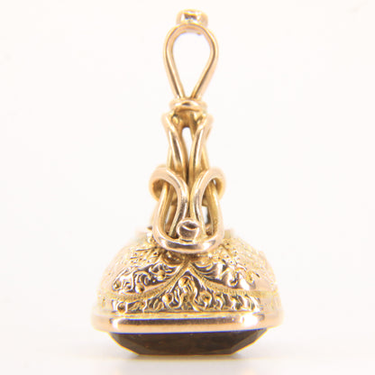 Antique 9ct Yellow Gold Citrine Fob Pendant Charm Ornate Drop Victorian Style