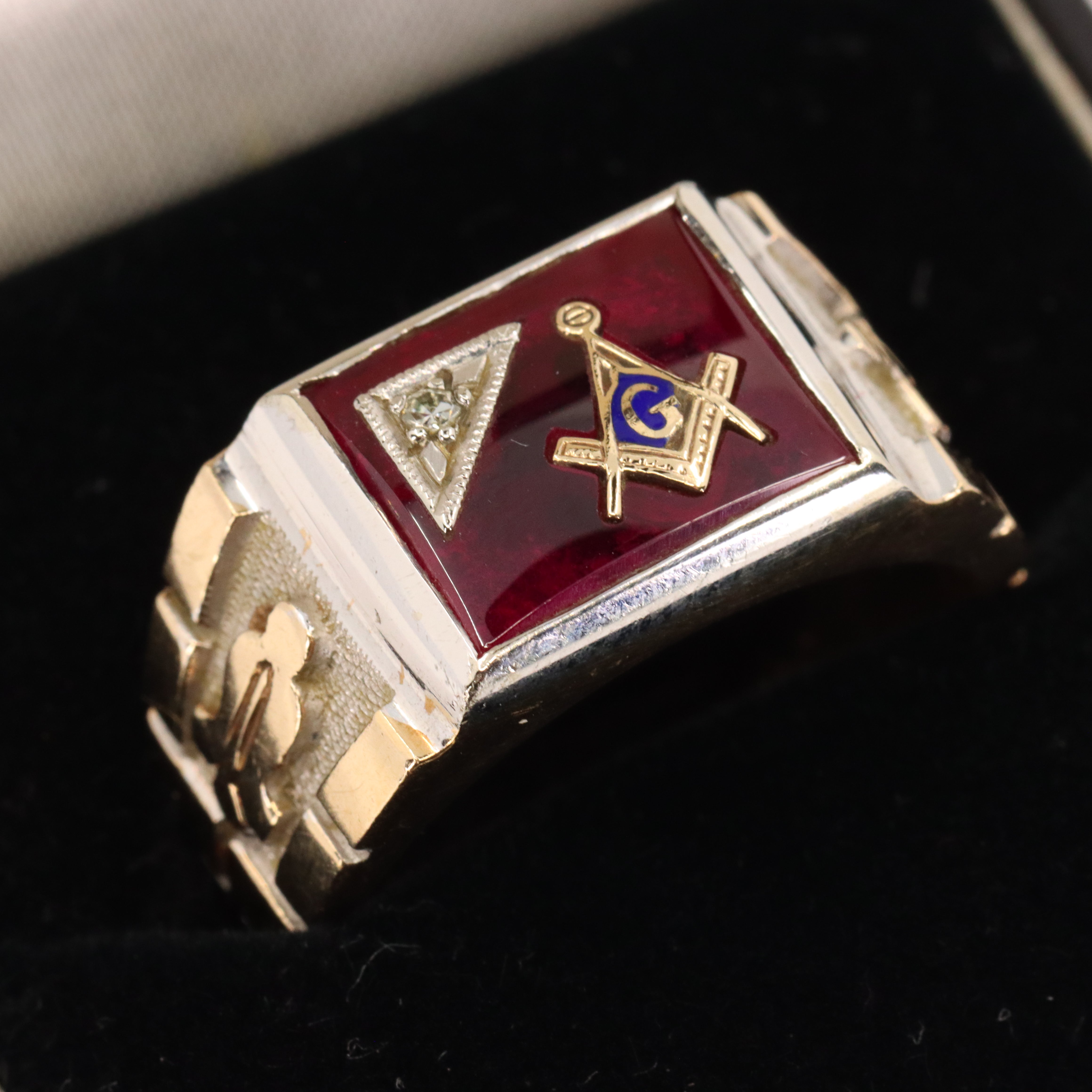20号　Vintage Freemason 10k gold ring Vintage 10K/14K Gold Masonic Ring Diamond Ruby Freemason Signet