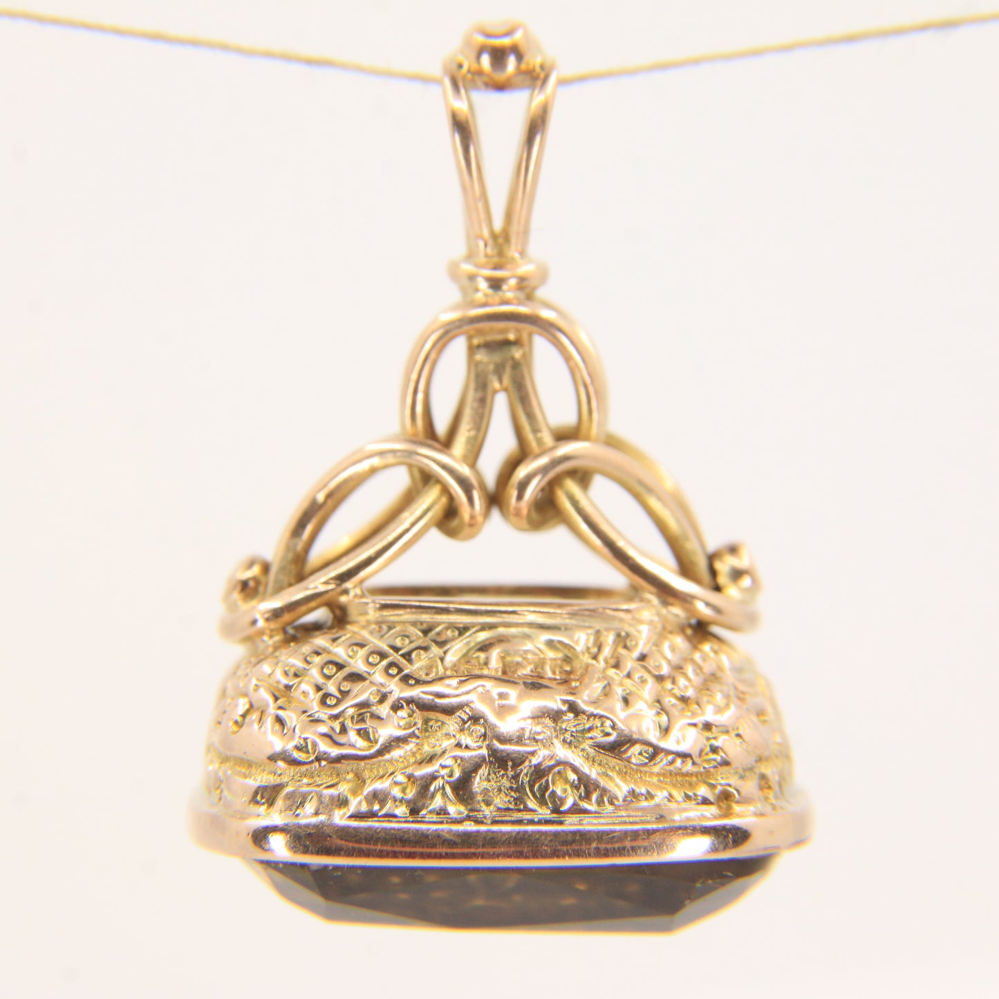 Antique 9ct Yellow Gold Citrine Fob Pendant Charm Ornate Drop Victorian Style