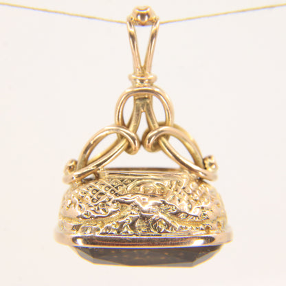 Antique 9ct Yellow Gold Citrine Fob Pendant Charm Ornate Drop Victorian Style