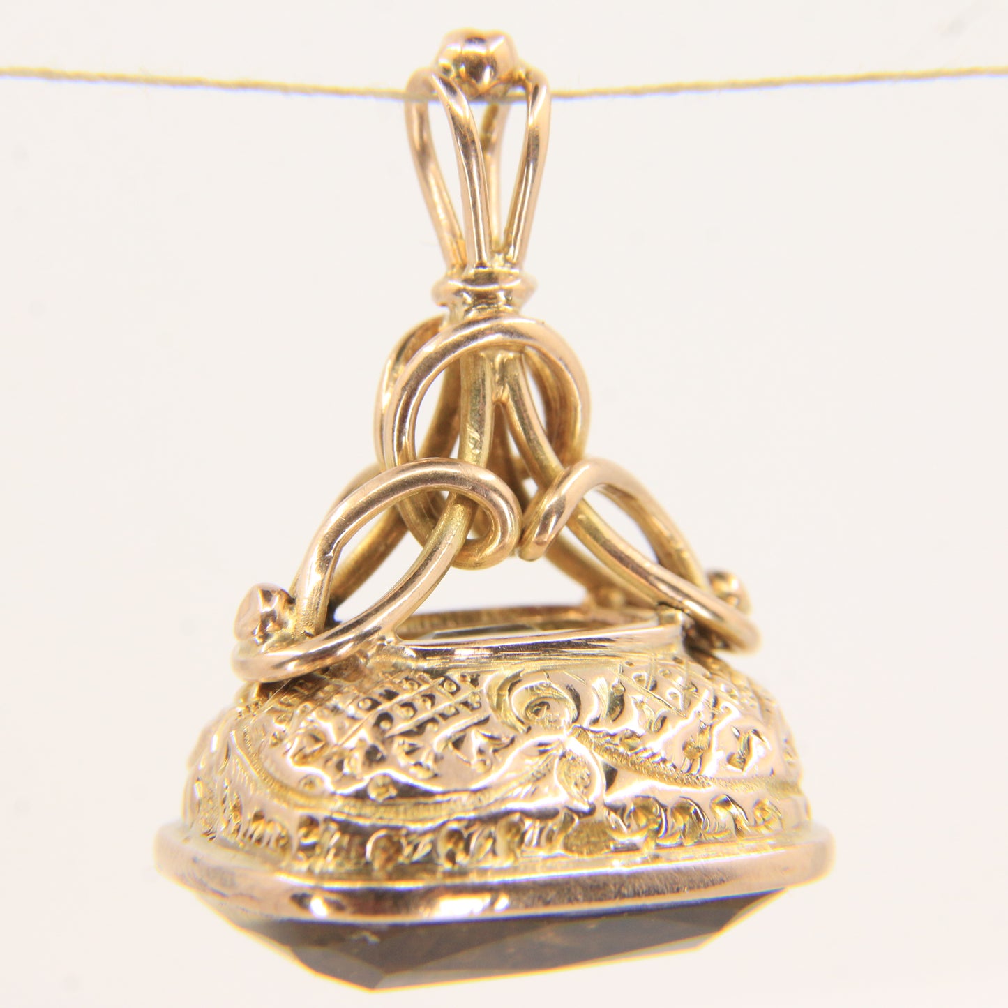 Antique 9ct Yellow Gold Citrine Fob Pendant Charm Ornate Drop Victorian Style