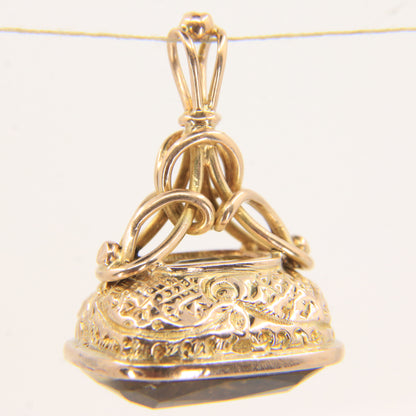 Antique 9ct Yellow Gold Citrine Fob Pendant Charm Ornate Drop Victorian Style