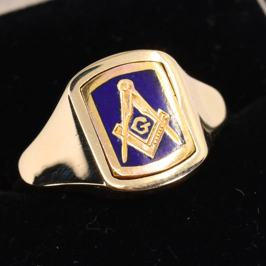 Vintage 9ct Hallmarked Gold Masonic Spinner Signet Ring Engravable UK Size T 1/2