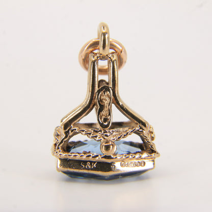 Vintage 9ct Hallmarked Blue Spinel Drop Fob Pendant Charm 9 Carat Yellow Gold