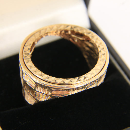 Vintage 9ct Hallmarked Gold Full Sovereign Coin Mount Ring UK Size V Boxed
